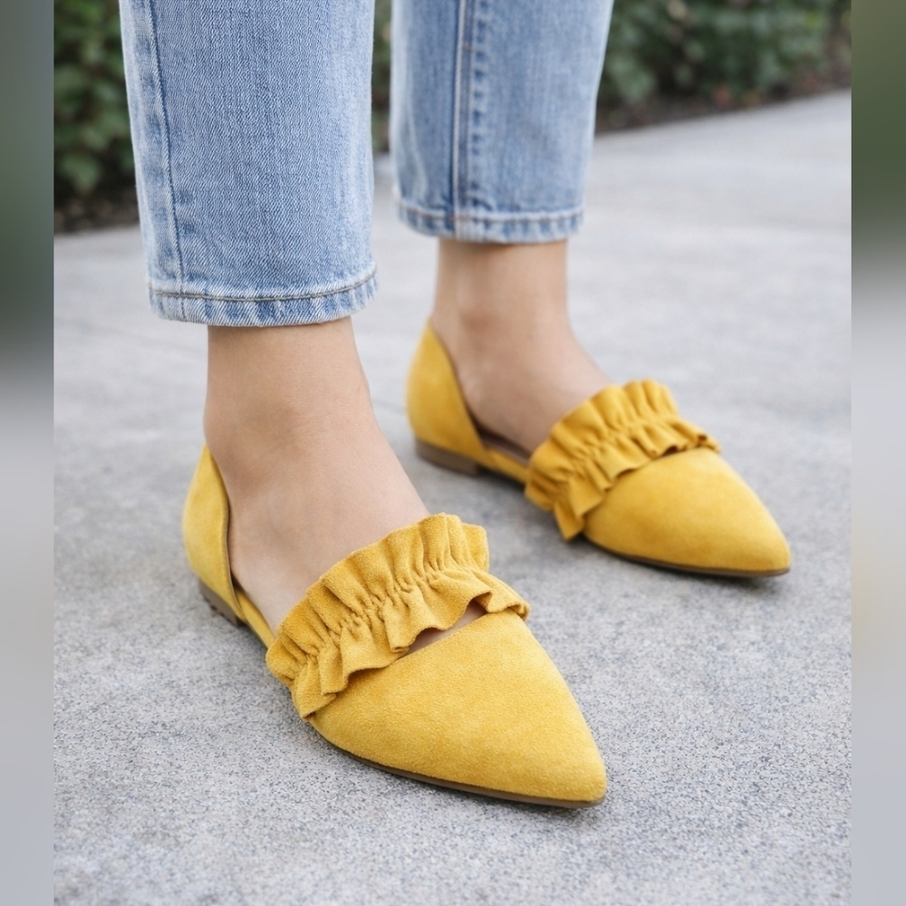 Journey + Crew Mustard Yellow Ruffled Women's Flats Shoes